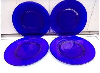 Four Cobalt Blue Glass Dinner Plates