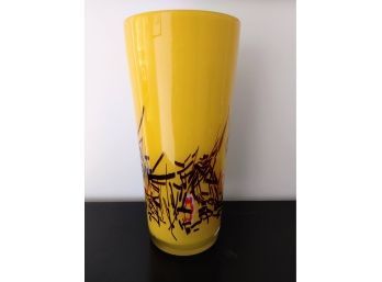 Bright Yellow MCM 'fallen Tree' Murano Glass Vase