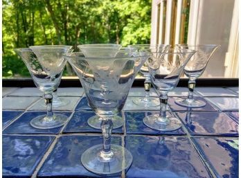 8 Pretty Vintage Etched Glasses  Used For Dessert Or Champagne