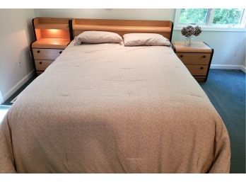 Queen Bed With Headboard And Matching Bedside Tables Includes 2 Built-in Lighting