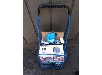 Large Grouping Of LED Lights - Mixed Sizes (4) Boxes Never Opened, Plus Handy Light-weight Shopping Cart