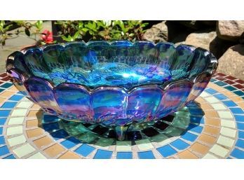 Stunning Iridescent Blue Glass Footed Bowl