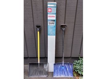 Roof Snow Rake Never Used Plus Two Snow Shovels