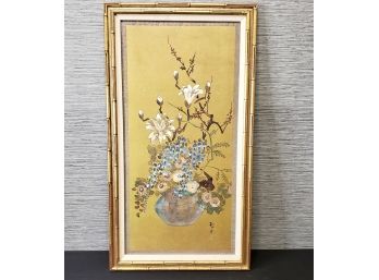 Beautifully Framed Asian Floral On Gold With Elegant Matting