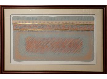 Large Framed Numbered Print In Pale Blues & Peach