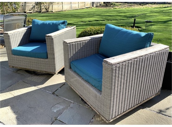 Pair Wicker Outdoor Swivel Chairs (LOC: FFD 1)
