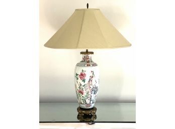Asian Inspired Lamp With Painted Floral Decoration (LOC: FFD 1)