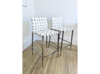 Pair Logan White Leather Counter Stools Interlude Home  (LOC: FFD 2)