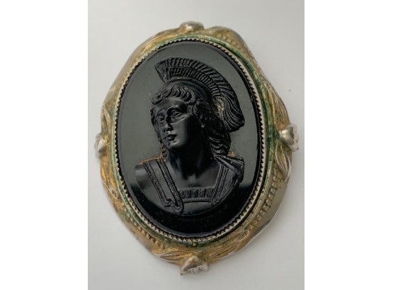 Cameo - Roman Soldier In Metal Silver-Tone Bezel Frame