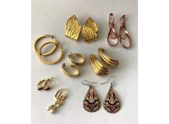Lot Of 8 Pairs Of Earrings For Pierced Ears - Mostly Gold-Tone