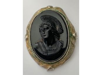 Cameo - Roman Soldier In Metal Silver-Tone Bezel Frame