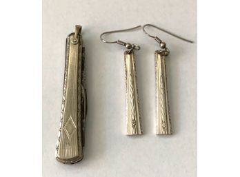 Pair Of GHH Co. Earrings For Pierced Ears And Silver-Tone Knife