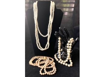 Lot Of 3 Faux Pearl Strand Necklaces