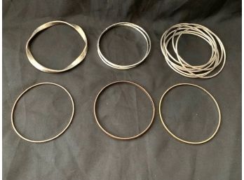 Lot Of 13 Assorted Silver-tone Bangle Bracelets
