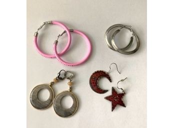 Lot Of 4 Pairs Of Earrings For Pierced Ears, Including Hoops