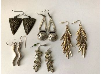 Lot Of 5 Pairs Of Earrings For Pierced Ears, Mostly Silver-colored