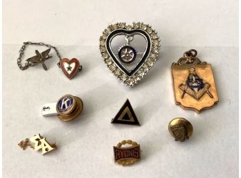 Fraternal Organization Pins: Rotary, RAF, Kiwanis, Masonic, And Others