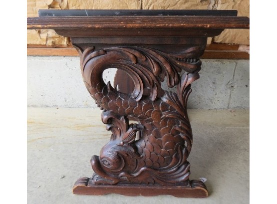 Belgian Walnut Carved Dolphin Base Table W/Black Marble Inset Top - Gorgeous Carvings