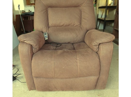 A Brown Suede Power Stand Up Recliner With Massage, Heat  & More