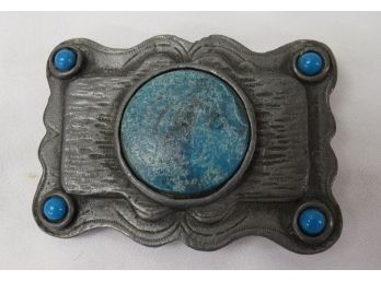 Beautiful Pewter And Blue Turquoise Inset Belt Buckle