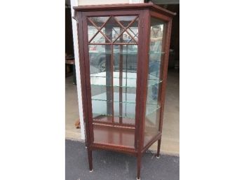 Early 20th C. Hepplewhite One Door China Cabinet Angled Front W/Glass Panels