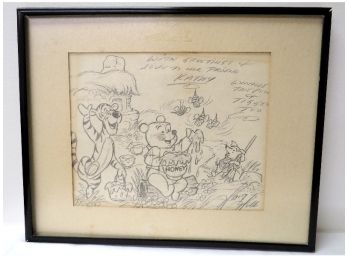 Authentic Harry Holt (1911-2004) Disney Illustrator Winnie & Pooh And Tigger Too Personalized Drawing 1992