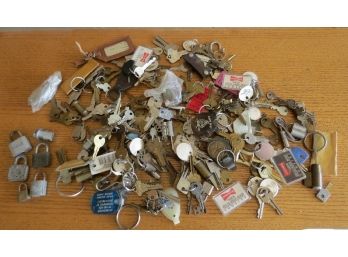 Big Ol' Pile Of Miscellaneous House Keys, Car Keys, Lock Keys, Padlocks, Key Chains, Etc.