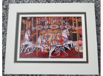 Signed & Numbered Folk Art Glossy Print Of Carousel Horses By Thelma Winter No. 181/500 Personally Signed