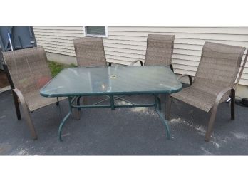 Outdoor Rectangular Metal W/glass Top Patio Table & 4 Chairs