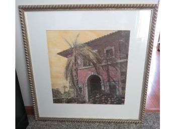 Roped Golden Framed Print Of Tropical Region Building W/palm Or Coconut Tree