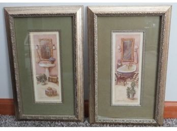 Pair Of Framed Prints By C. Winterle Olson - Victorian Era Bathroom Sink & Clawfoot Tub