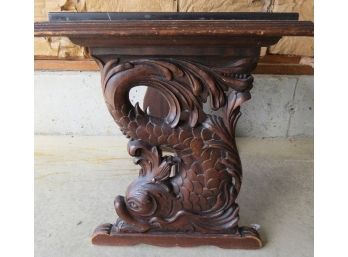 Belgian Walnut Carved Dolphin Base Table W/Black Marble Inset Top - Gorgeous Carvings