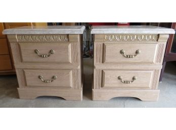 Pair Of Faux Marble Top Matching Night Stands To The Bedroom Furniture