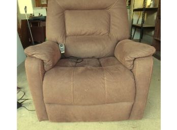 A Brown Suede Power Stand Up Recliner With Massage, Heat  & More