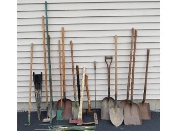 Outdoor Landscaping & Property Maintenance Tool Lot - Shovels, Rakes, Axe, Pick & More.
