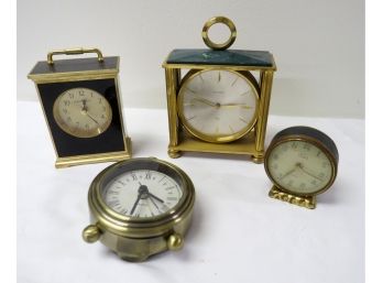 Lot Of 4 Carriage & Desk Clocks Including Quite Sought After Swiss 15 Jewel Bucherer Imhoff Carriage Clock