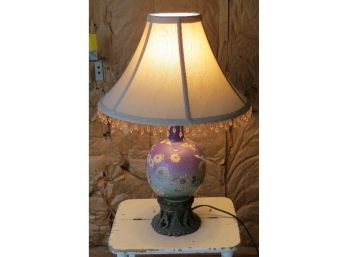 Art  Nouveau Purple Pottery And Bronze Lamp