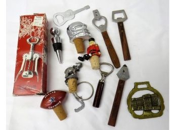 Selection Of Figural Wine Bottle Stoppers, Cork Puller Even Wine Making Books