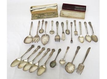 34 Pcs Victorian Silverplate Serving Pieces - Pie Salvers, Large Spoons, Meat Forks, Sugar Spoons, Etc..