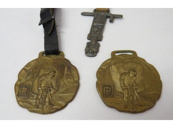 Lot Of 3 Vintage Advertising Watch Fobs - Ingersoll-Rand NYC & Gardner-Denver Co. Early 1900's