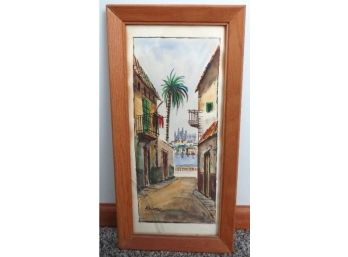 Mid Century Architectural Realism Watercolor Signed A. Colomer, Bright Colors, Spanish Artist