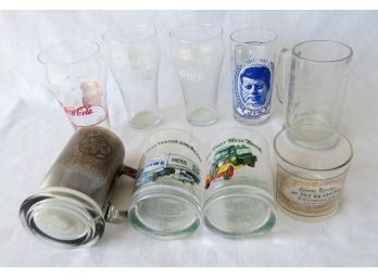 Mixed Lot Of Collectible Drinking Glasses - Coca Cola, Epcot Center Mug, Hess Trucks, JFK & More