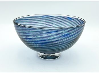 Footed Studio Glass Swirl Bowl Signed MVG And Dated