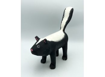 Vintage Jorge Rodriguez New Mexico Folk Art Wooden Skunk Sculpture - Hand Carved And Painted