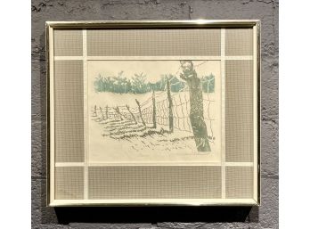 Vintage Harris Strong Studio Woodcut Titled Fences Signed By Artist
