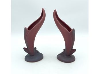 Pair Of 1960s Van Briggle Pottery Bird Of Paradise Vases In Mauve