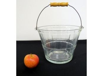 Mid-Century Styled Anchor Hocking Wooden Bucket Embossed Glass Ice Or Champagne Bucket