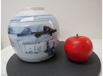 Late Canton Period Chinese Blue & White Ginger Jar Vase, Signed