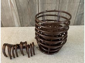 A Set Of 6 Brown Colored Metal Planters That Come With Hooks For Deck Rails