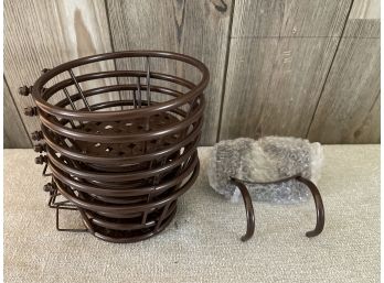 Set 1 Of 2, 6 Brown Colored Metal Flower Baskets To Hang On Rail